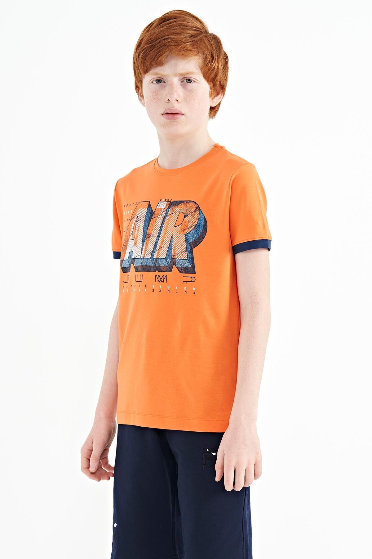 Orange Print Standard Fit O Collar Boys T-Shirt - 11098