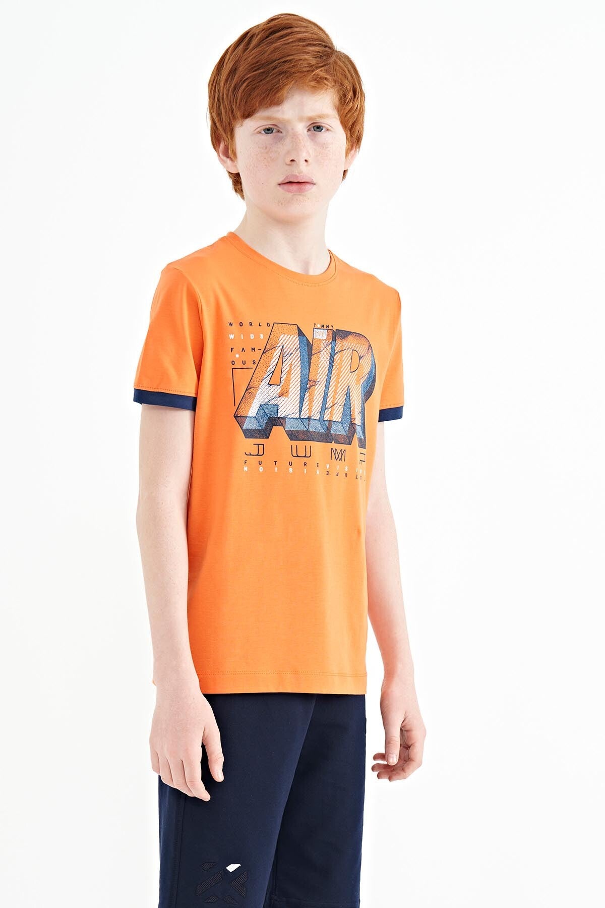 Orange Print Standard Fit O Collar Boys T-Shirt - 11098