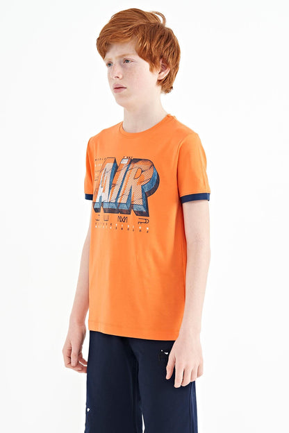 Orange Print Standard Fit O Collar Boys T-Shirt - 11098