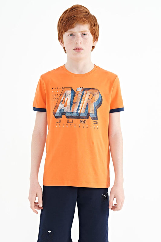 Orange Print Standard Fit O Collar Boys T-Shirt - 11098