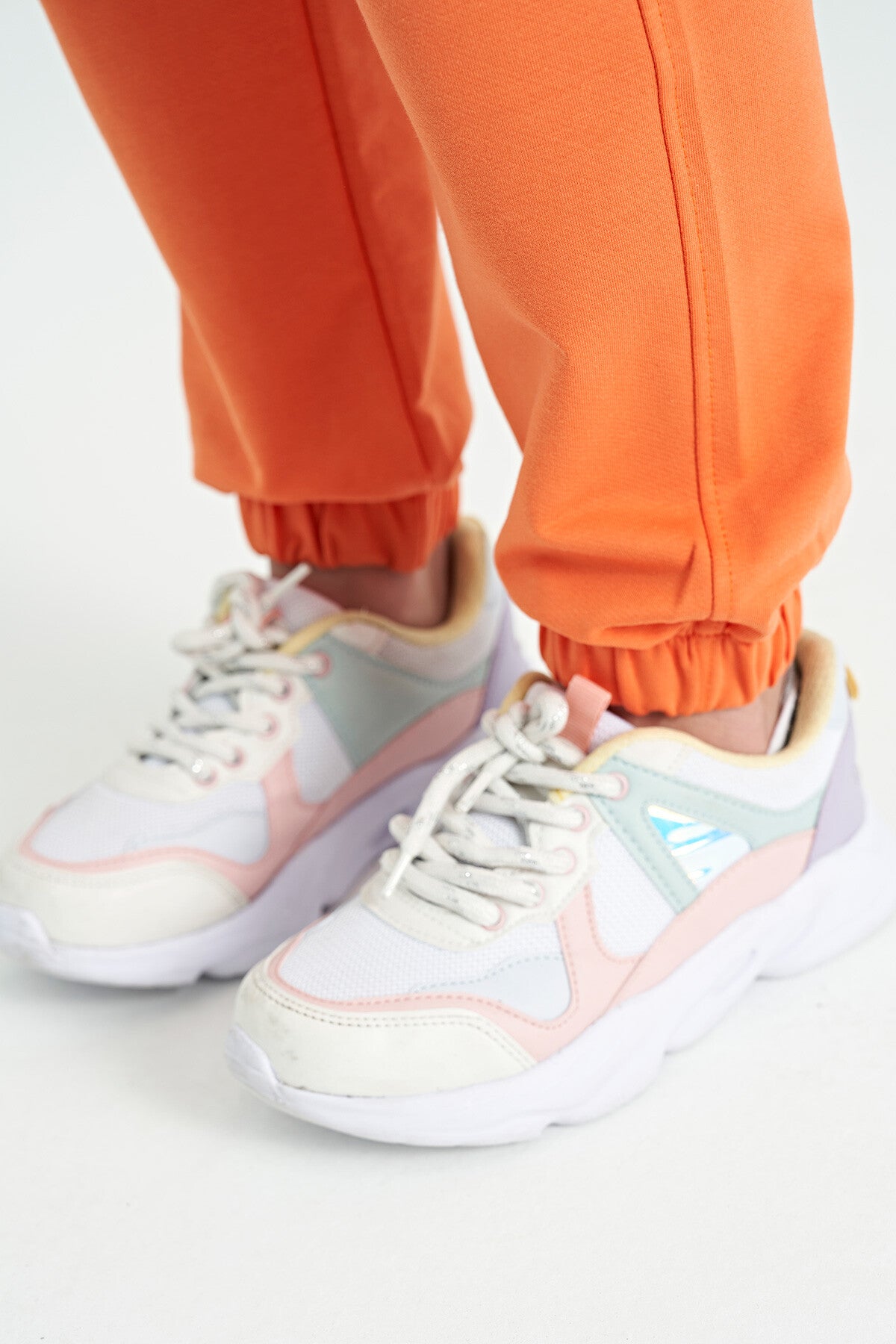 Orange Print Embroidered Standard Cut Jogger Girls' Tracksuit Bottom - 75120