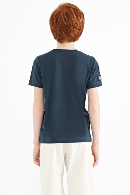 Forest Green Print Detailed O Collar Standard Fit Boys T-Shirt - 11104