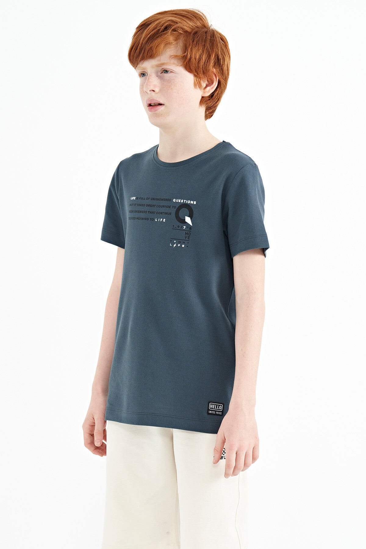 Forest Green Print Detailed O Collar Standard Fit Boys T-Shirt - 11145