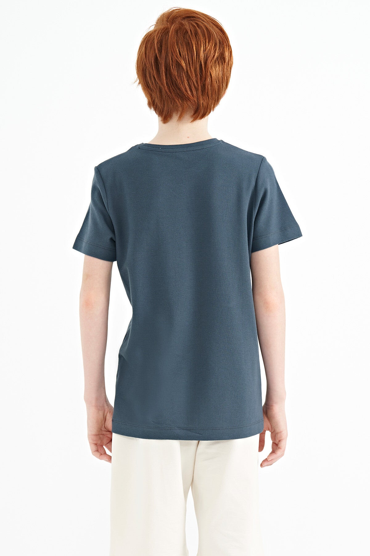Forest Green Print Detailed O Collar Standard Fit Boys T-Shirt - 11145