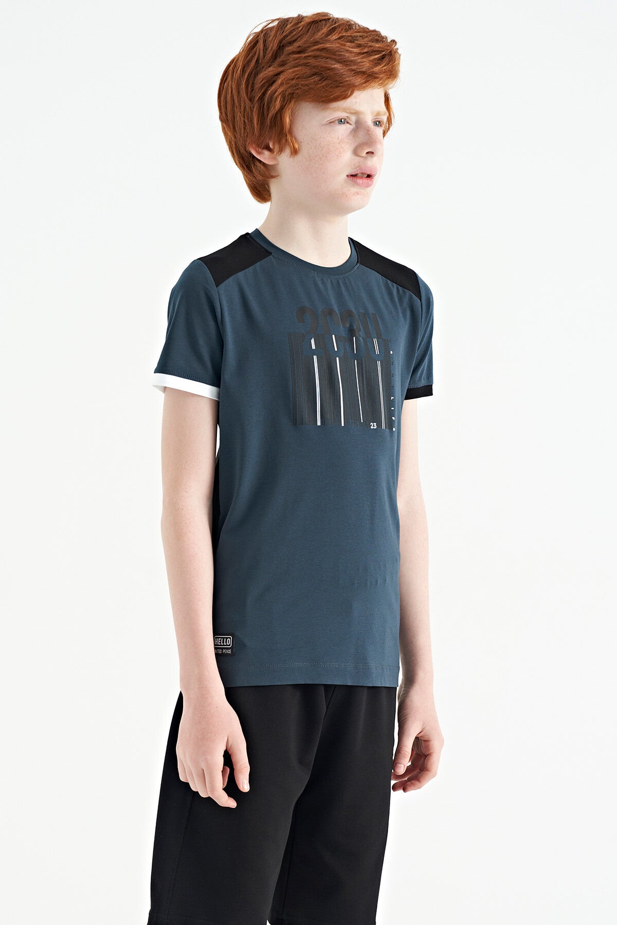 Forest Green Print Detailed O Collar Standard Fit Boys T-Shirt - 11157