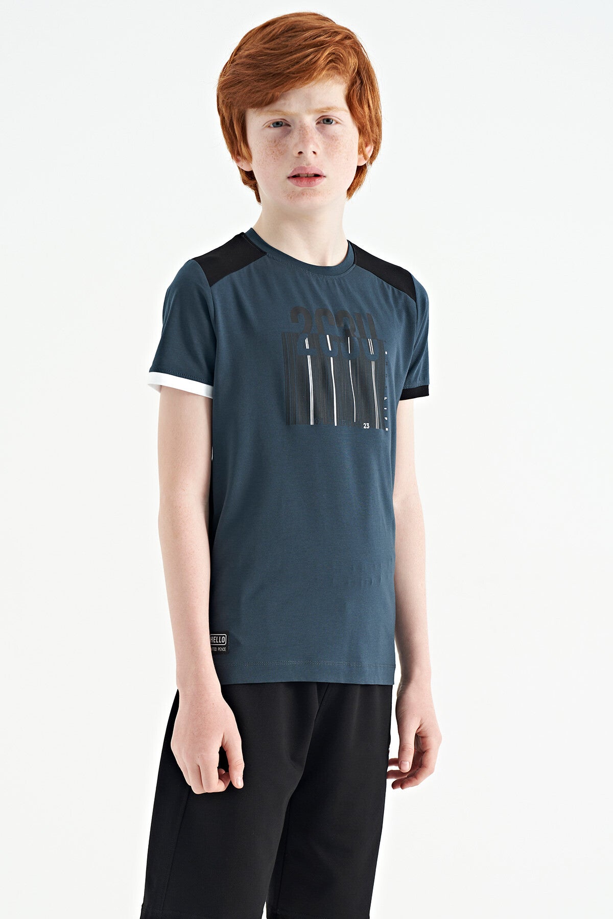 Forest Green Print Detailed O Collar Standard Fit Boys T-Shirt - 11157
