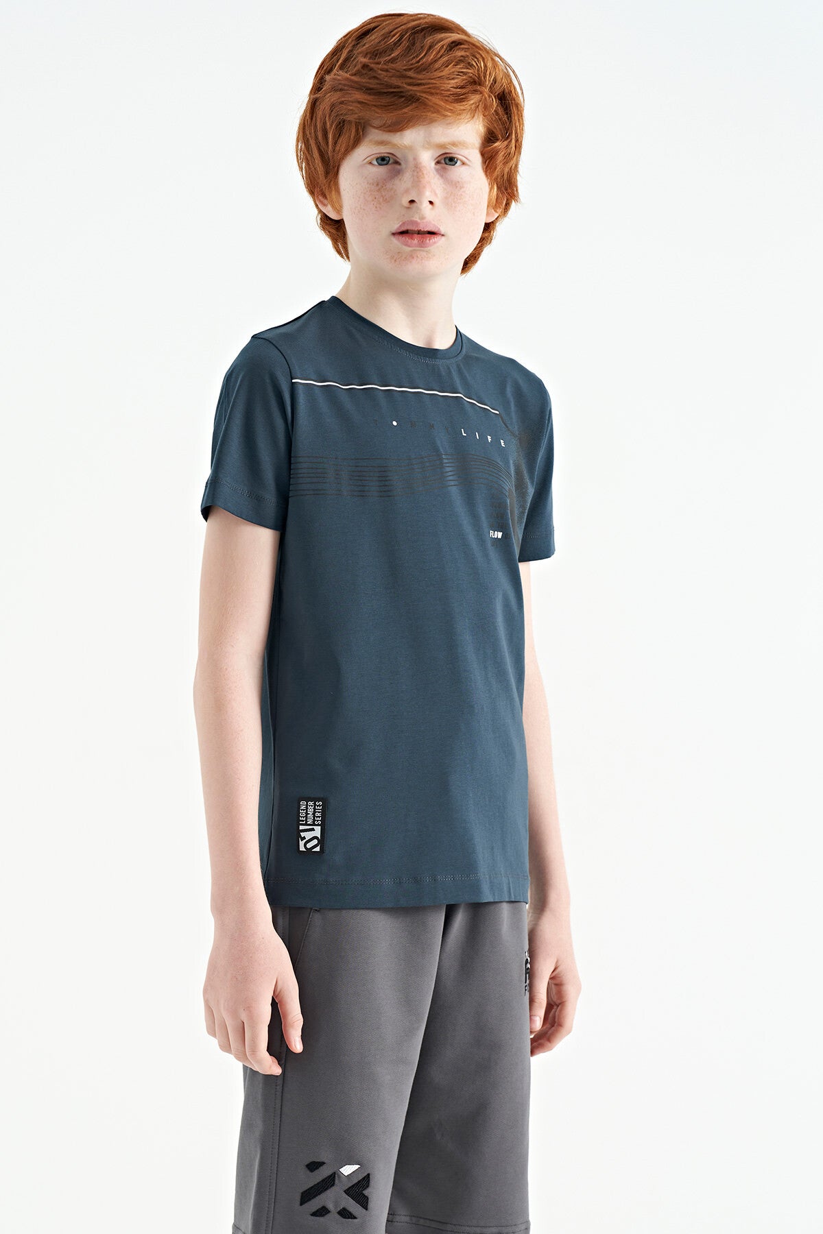 Forest Green Print Detailed Standard Fit O Collar Boys T-Shirt - 11133