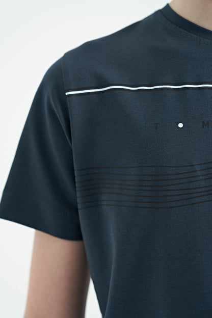 Forest Green Print Detailed Standard Fit O Collar Boys T-Shirt - 11133