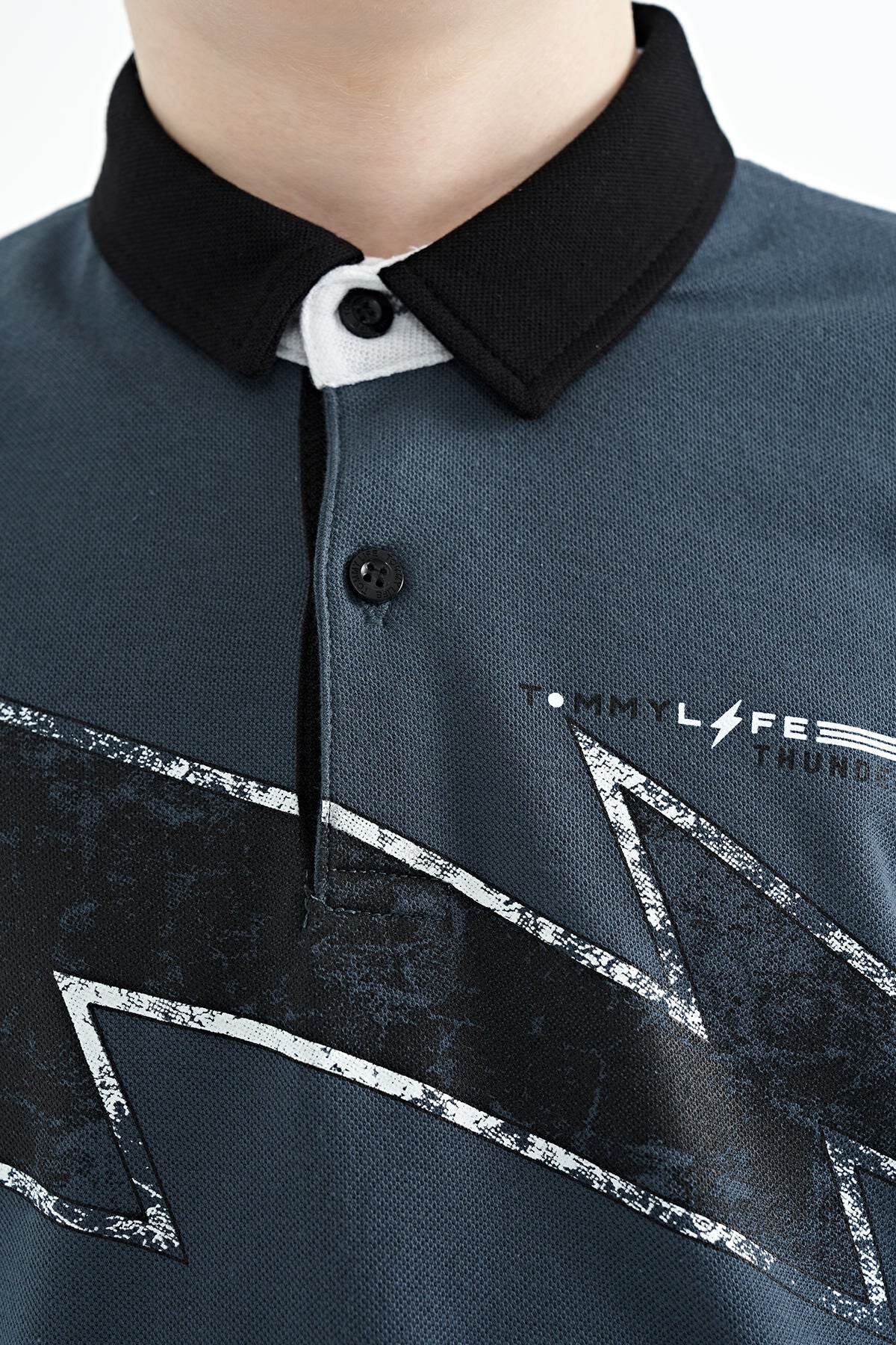 Forest Green Print Detailed Standard Fit Polo Collar Boys' T-Shirt - 11154