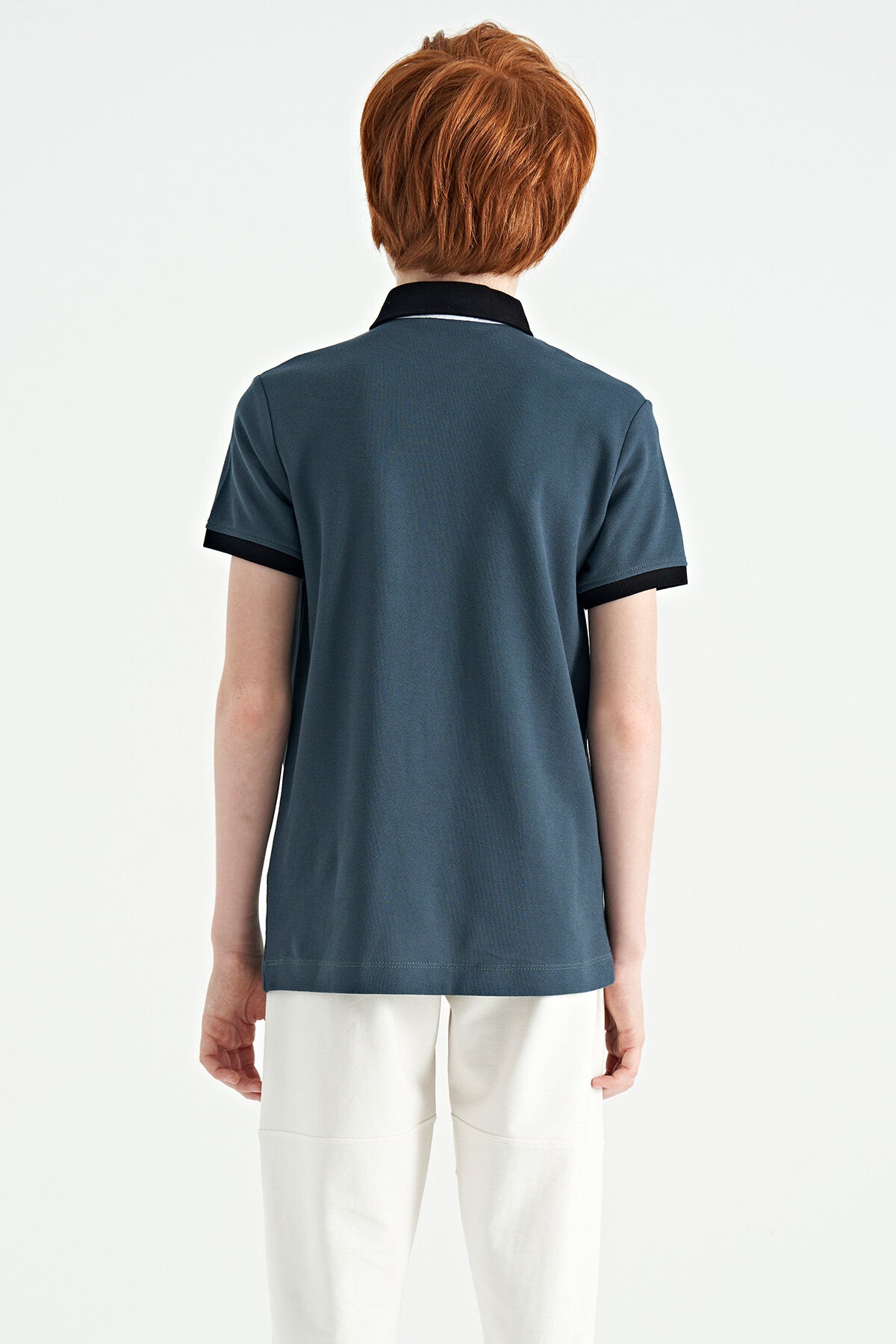 Forest Green Print Detailed Standard Cut Polo Collar Boys T-Shirt - 11165