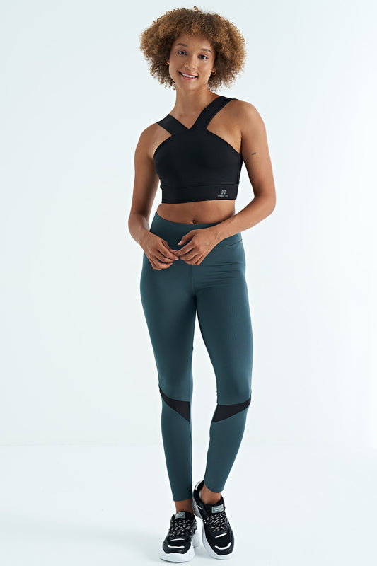 Forest Green Print Detailed High Waist Slim Fit Women's Tights - 94640