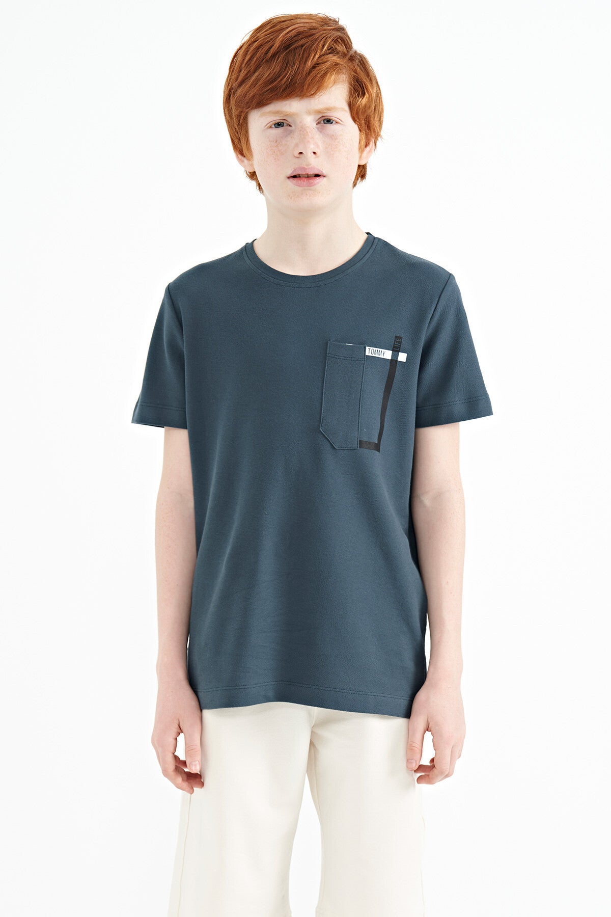 Forest Green Pocket Detailed O Collar Standard Fit Boys T-Shirt - 11120