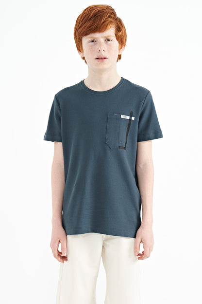 Forest Green Pocket Detailed O Collar Standard Fit Boys T-Shirt - 11120