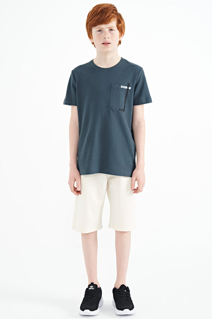 Forest Green Pocket Detailed O Collar Standard Fit Boys T-Shirt - 11120