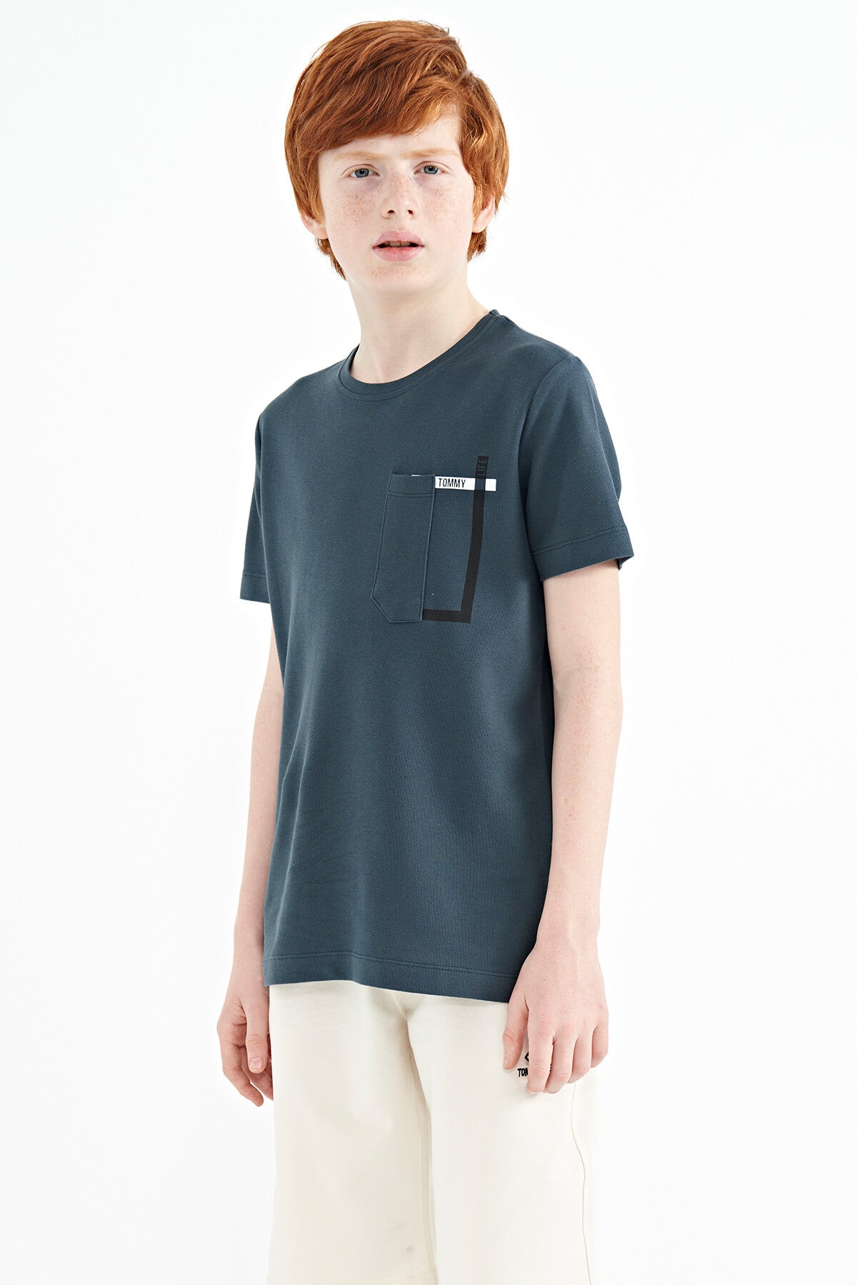 Forest Green Pocket Detailed O Collar Standard Fit Boys T-Shirt - 11120