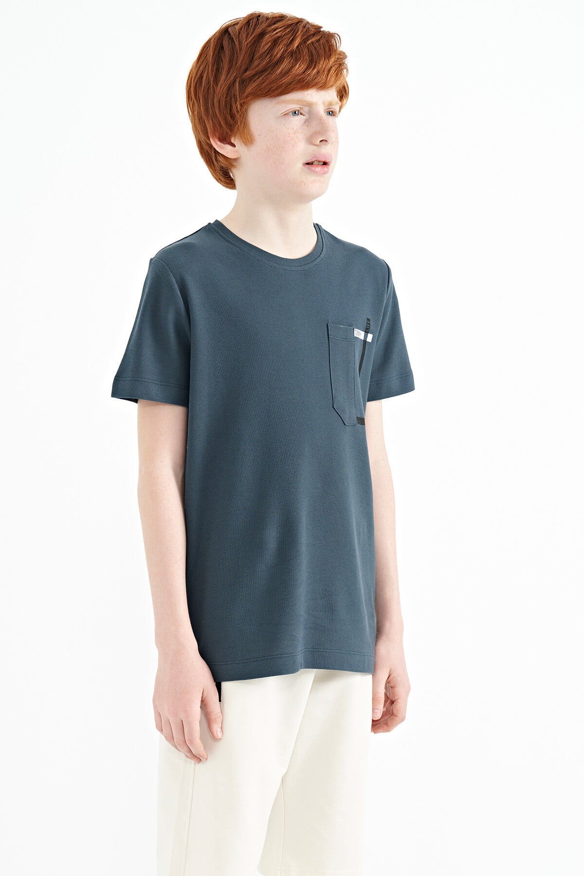 Forest Green Pocket Detailed O Collar Standard Fit Boys T-Shirt - 11120