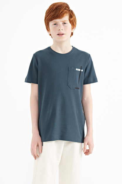 Forest Green Pocket Detailed O Collar Standard Fit Boys T-Shirt - 11120
