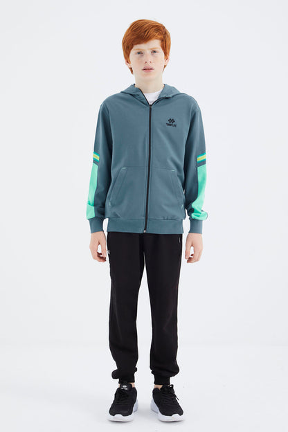 Forest Green Zippered Boys' Sweatshirt - 11180