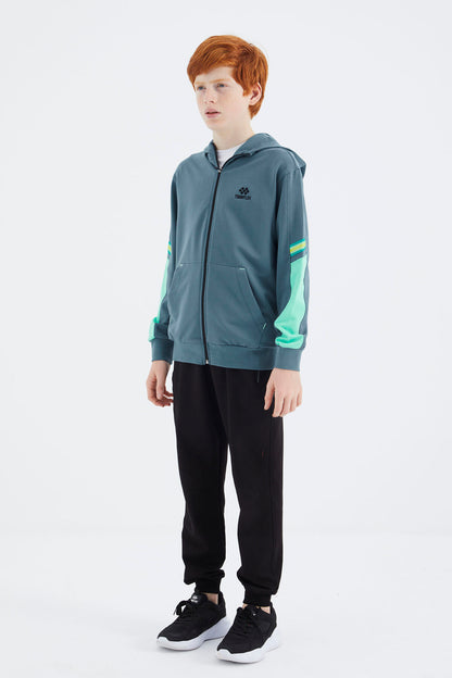 Forest Green Zippered Boys' Sweatshirt - 11180