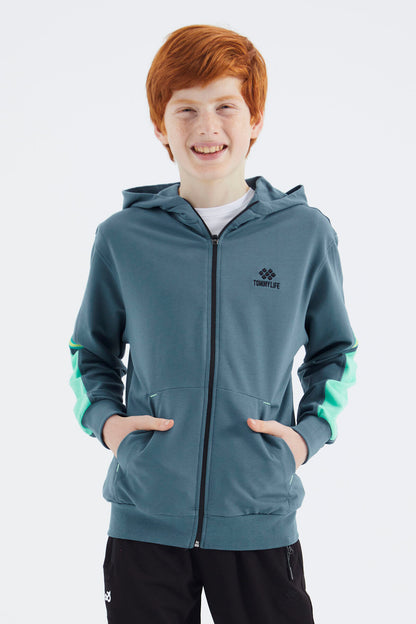 Forest Green Zippered Boys' Sweatshirt - 11180
