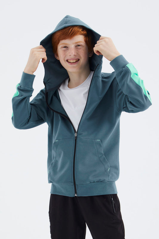 Forest Green Zippered Boys' Sweatshirt - 11180