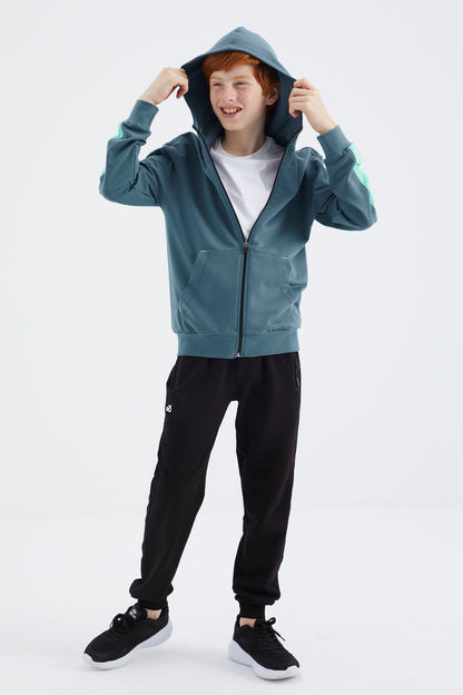 Forest Green Zippered Boys' Sweatshirt - 11180