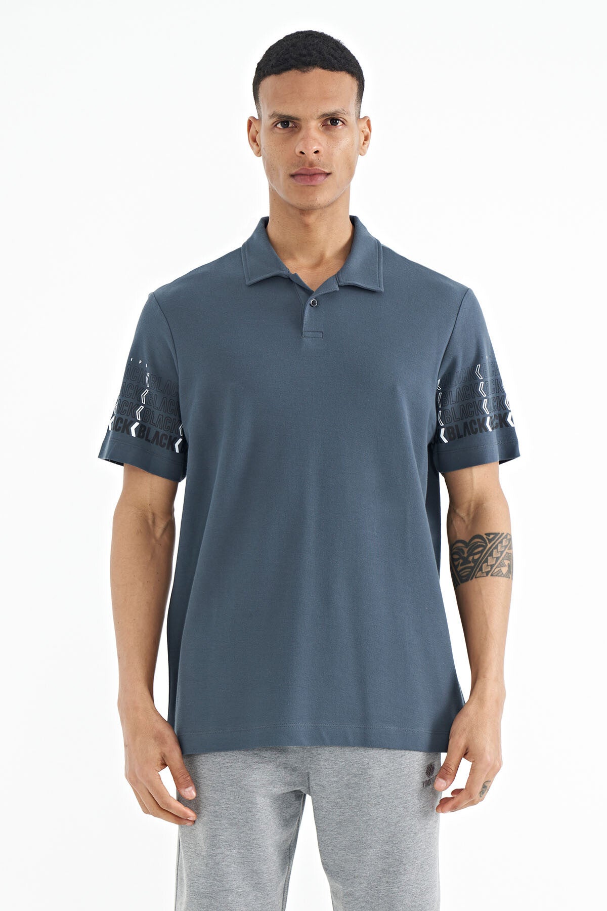 Forest Green Arm Band Detailed Polo Collar Standard Fit Men's T-shirt - 88240