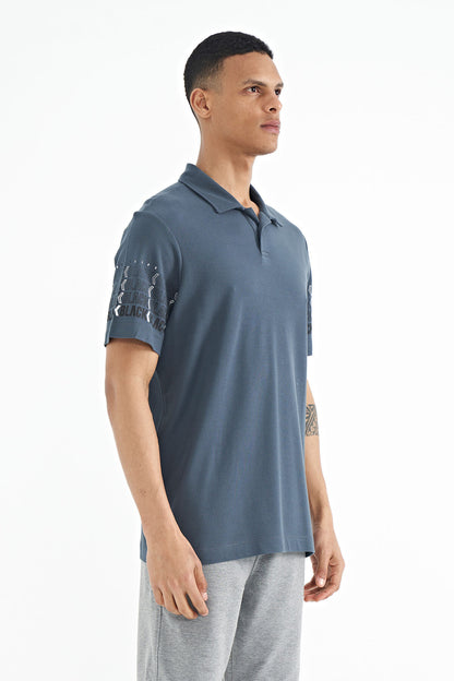 Forest Green Arm Band Detailed Polo Collar Standard Fit Men's T-shirt - 88240