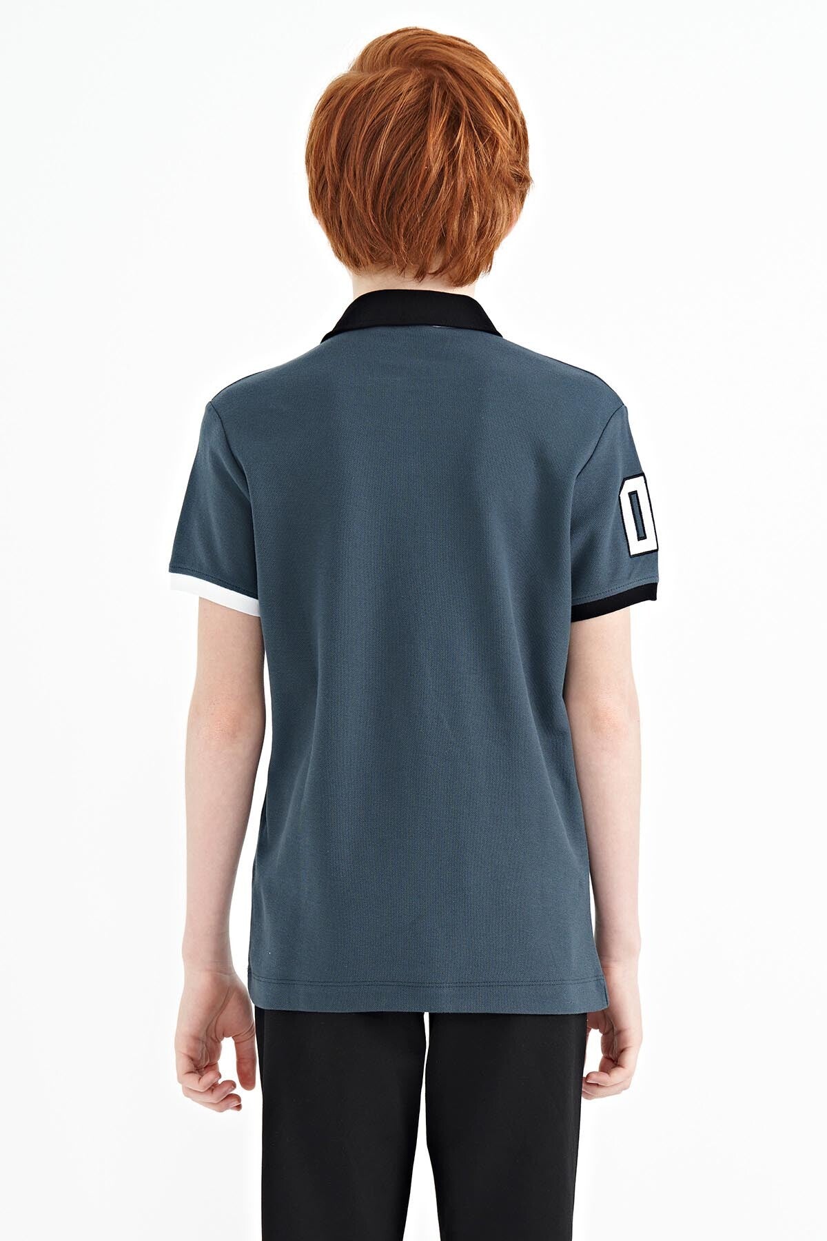 Forest Green Arm Chest Embroidered Standard Cut Polo Collar Boys T-Shirt - 11086