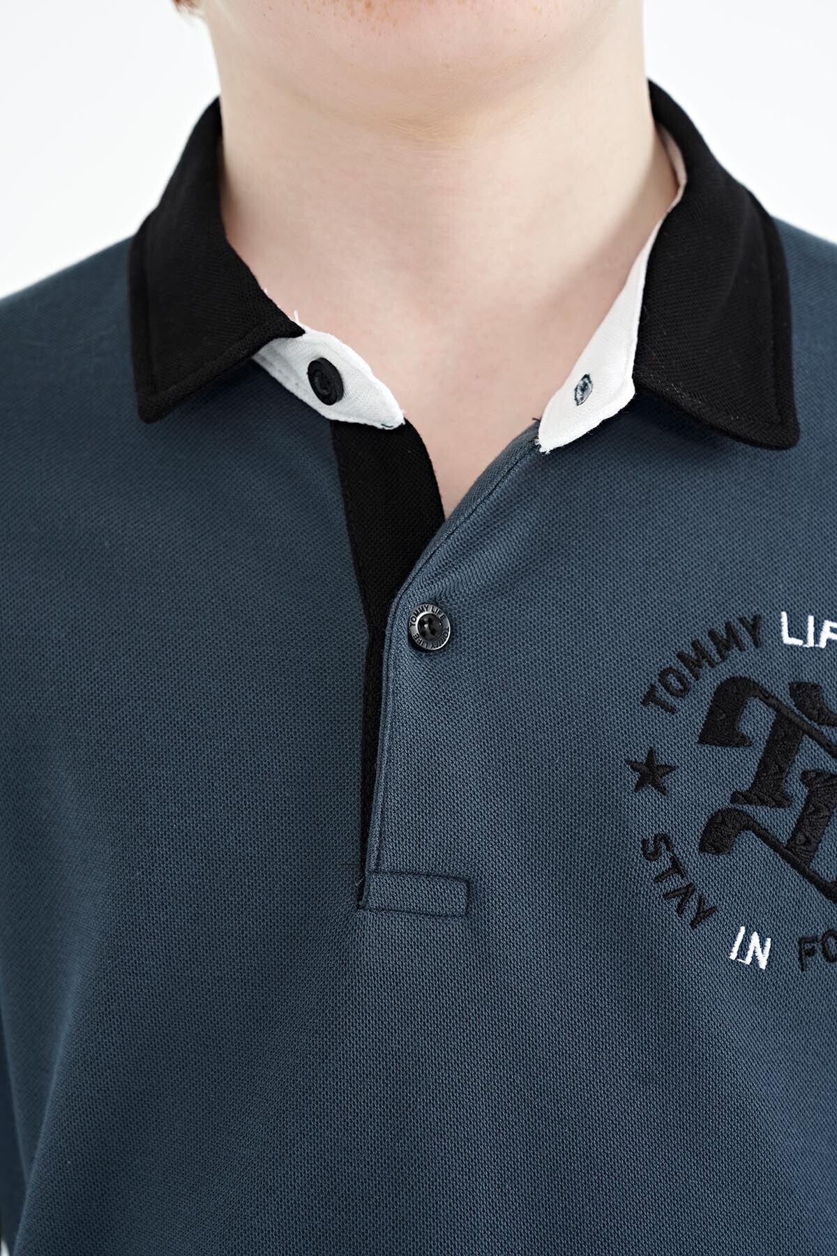 Forest Green Arm Chest Embroidered Standard Cut Polo Collar Boys T-Shirt - 11086