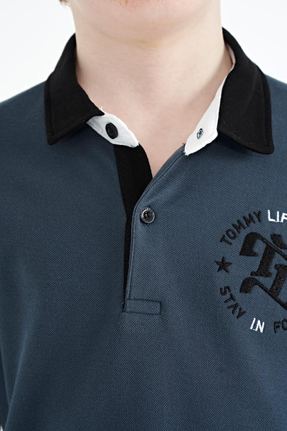 Forest Green Arm Chest Embroidered Standard Cut Polo Collar Boys T-Shirt - 11086