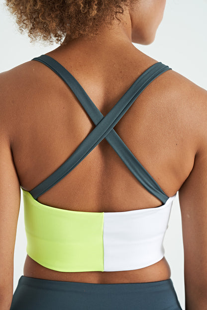 Forest Green Logo Printed Color Block Crossbody Detailed Scuba Fabric Women's Bustier - 97260