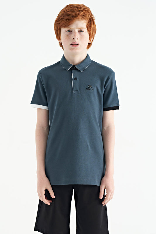 Forest Green Logo Embroidered Standard Fit Polo Collar Boys T-Shirt - 11083