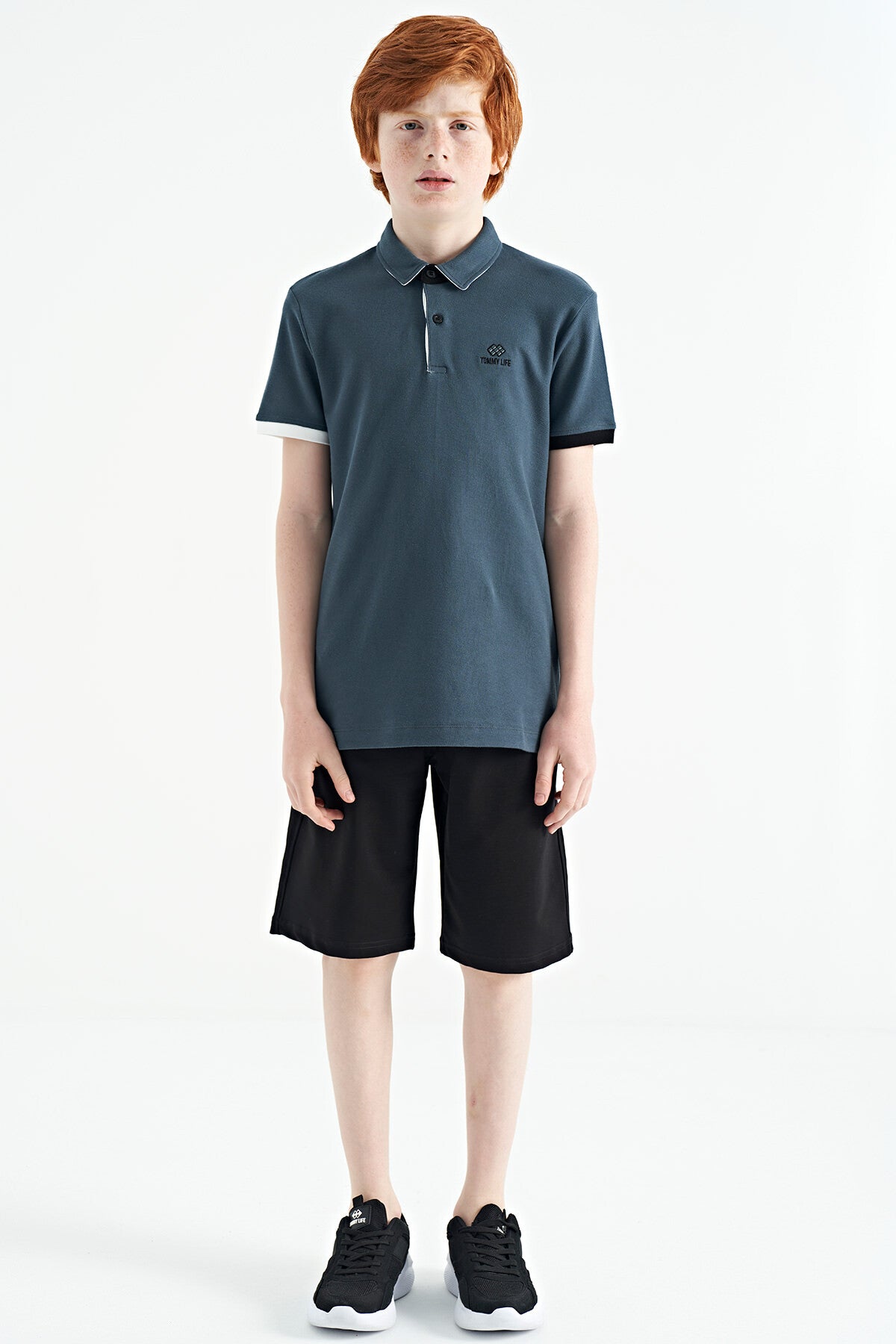Forest Green Logo Embroidered Standard Fit Polo Collar Boys T-Shirt - 11083