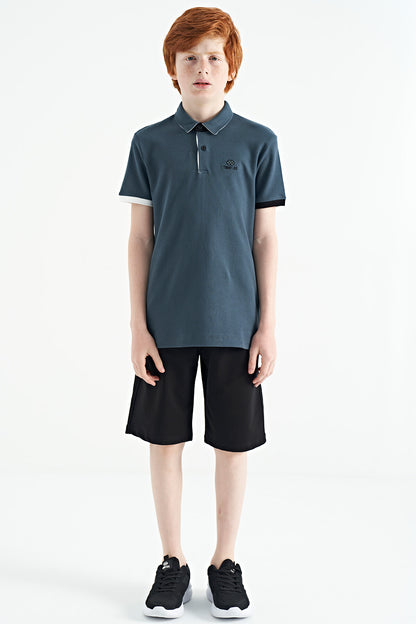 Forest Green Logo Embroidered Standard Fit Polo Collar Boys T-Shirt - 11083