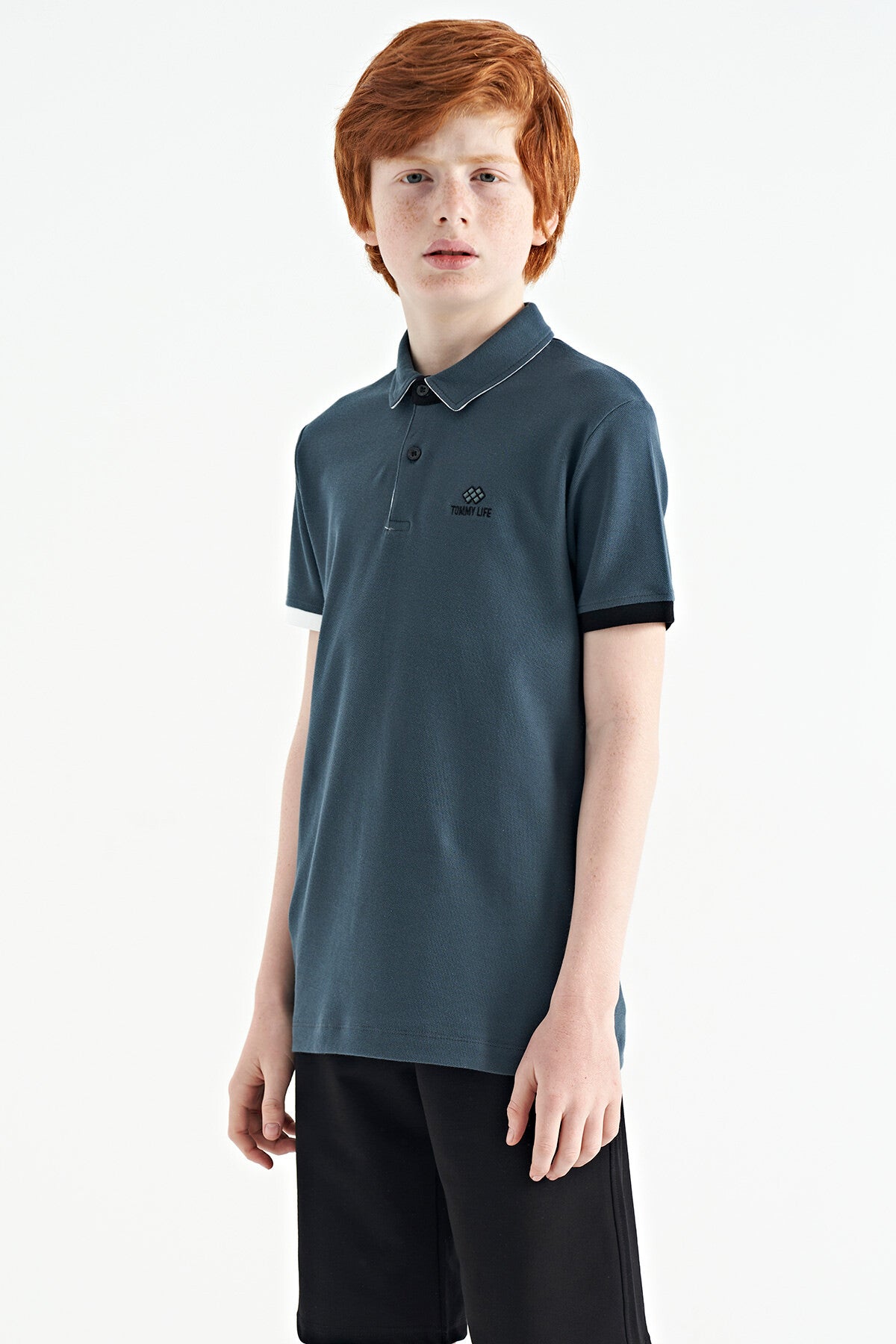 Forest Green Logo Embroidered Standard Fit Polo Collar Boys T-Shirt - 11083