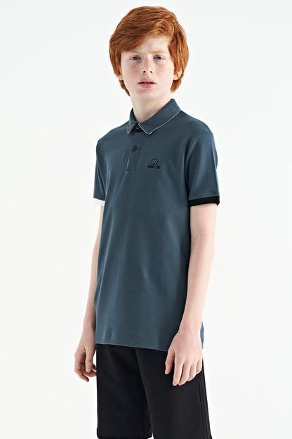 Forest Green Logo Embroidered Standard Fit Polo Collar Boys T-Shirt - 11083
