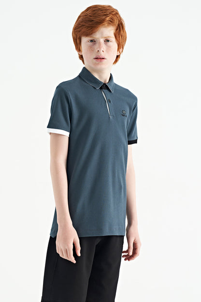 Forest Green Logo Embroidered Standard Fit Polo Collar Boys T-Shirt - 11083