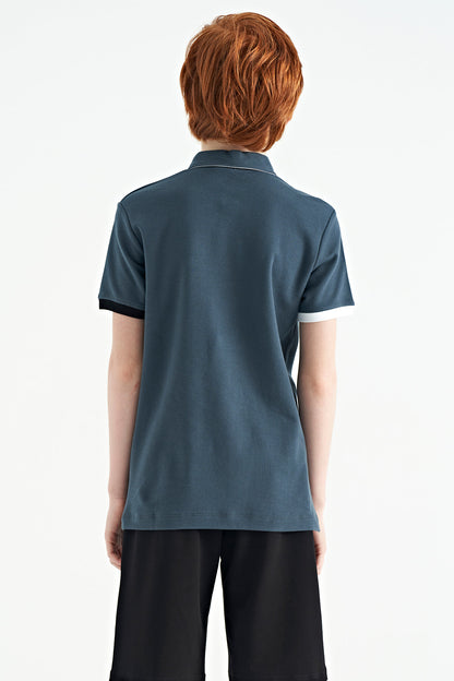Forest Green Logo Embroidered Standard Fit Polo Collar Boys T-Shirt - 11083
