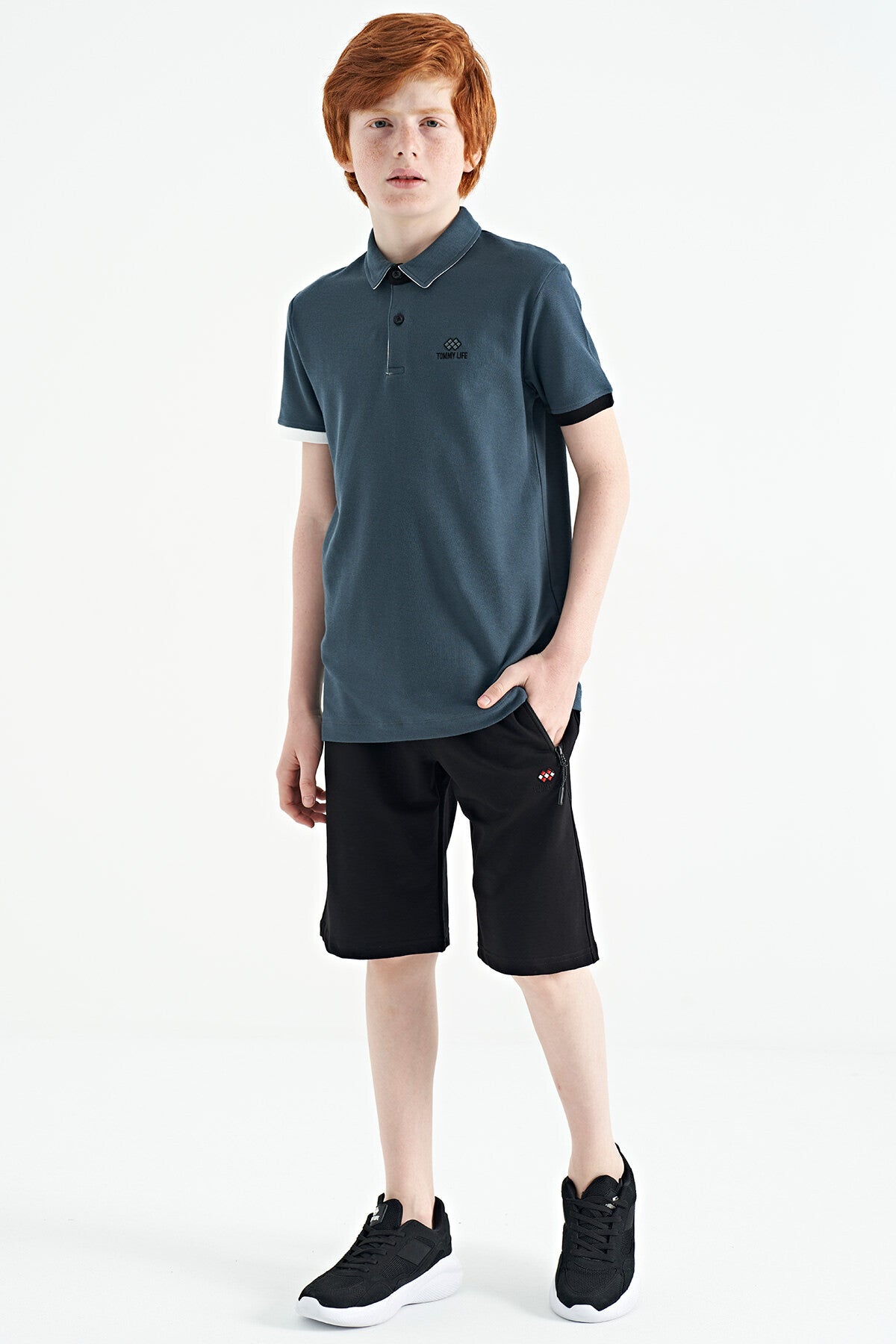 Forest Green Logo Embroidered Standard Fit Polo Collar Boys T-Shirt - 11083