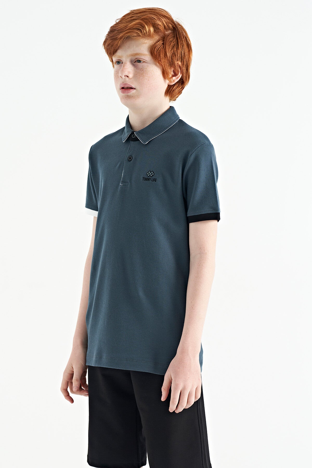 Forest Green Logo Embroidered Standard Fit Polo Collar Boys T-Shirt - 11083