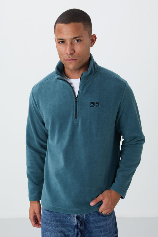 River Forest Green Straight Collar Men's Fleece Sweatshirt - 88310