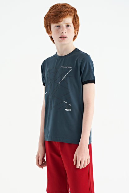 Forest Green Minimal Print Standard Fit O Collar Boys T-Shirt - 11132