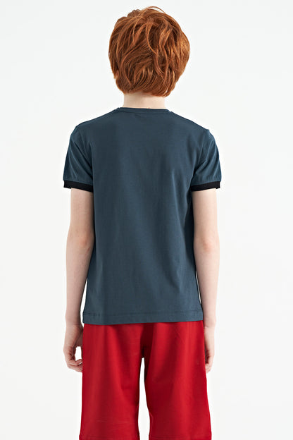 Forest Green Minimal Print Standard Fit O Collar Boys T-Shirt - 11132