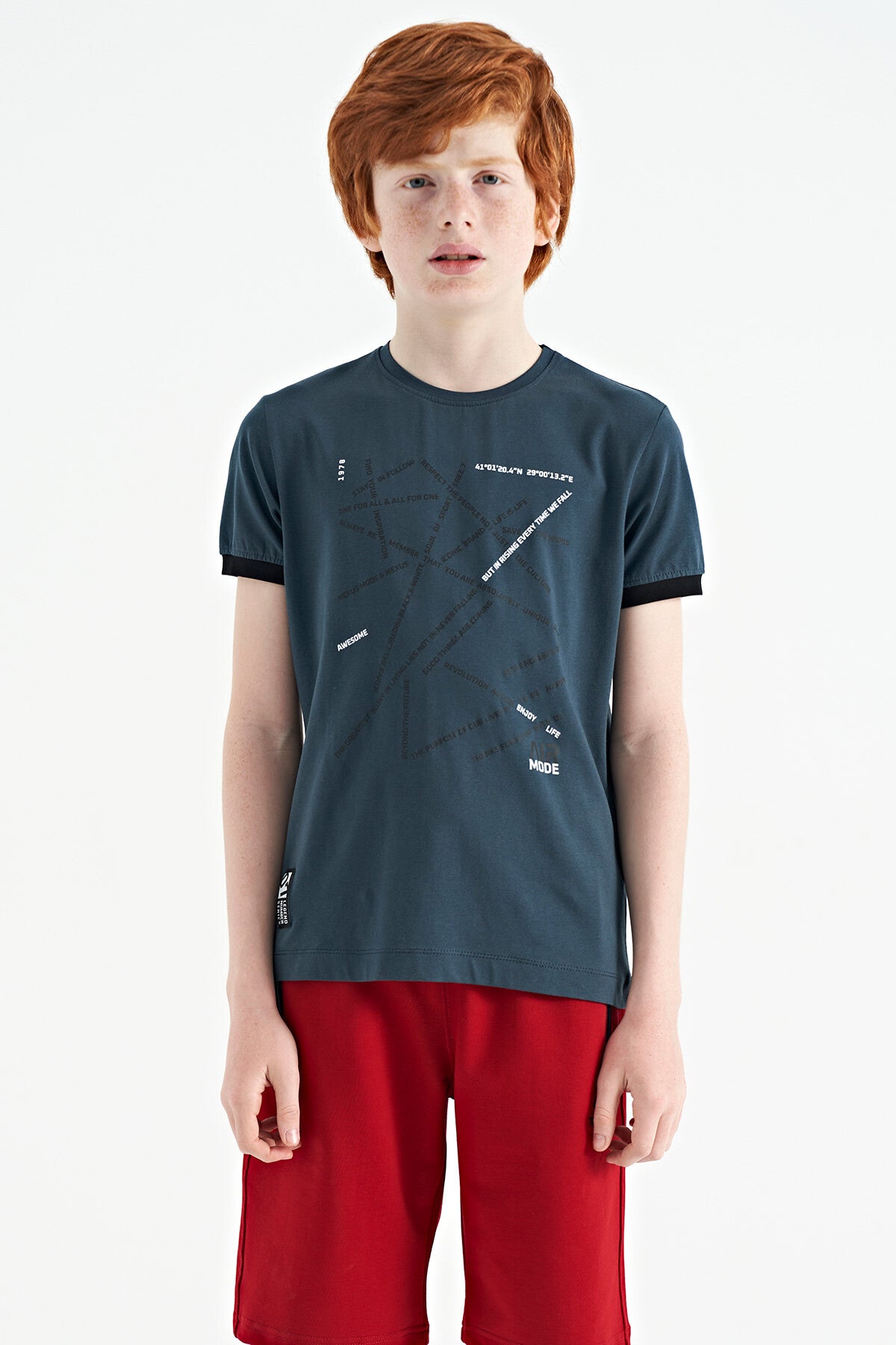 Forest Green Minimal Print Standard Fit O Collar Boys T-Shirt - 11132