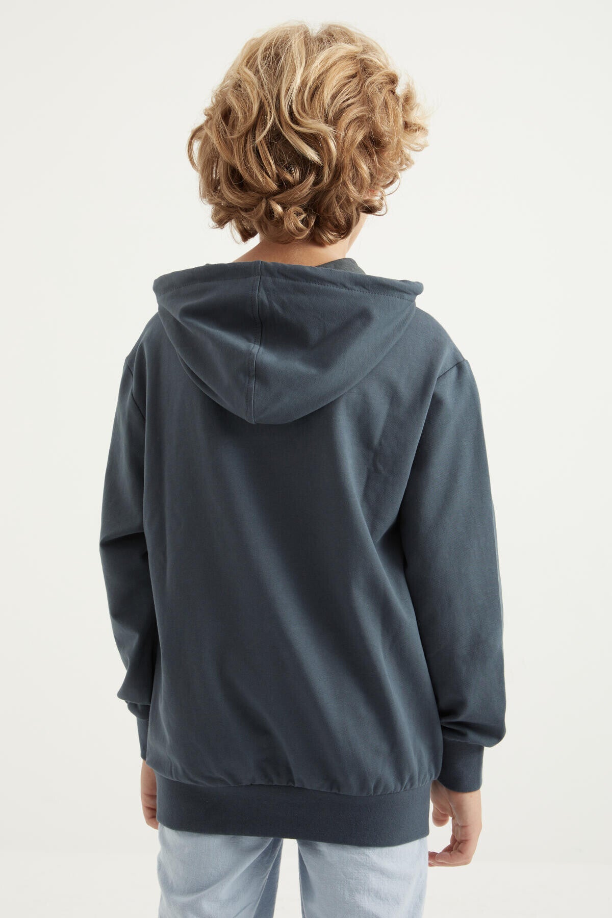 Forest Green Embroidered Kangaroo Pocket Hooded Regular Fit Boys' Sweatshirt - 11010