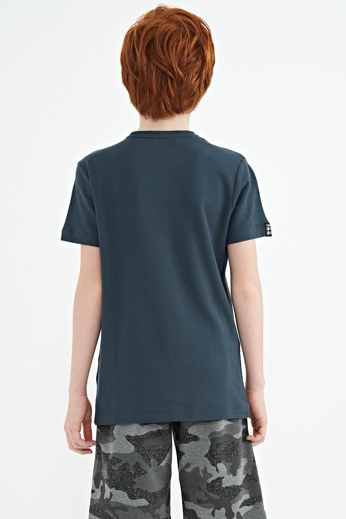 Forest Green Front Pocket Embroidered O Collar Standard Fit Boys' T-Shirt - 11116