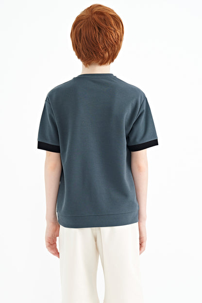 Forest Green Embroidered O Collar Oversize Boys T-Shirt - 11147
