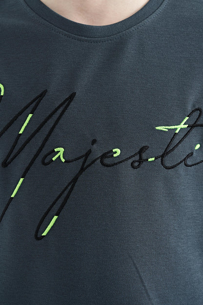 Forest Green Embroidered O Collar Oversize Boys T-Shirt - 11147
