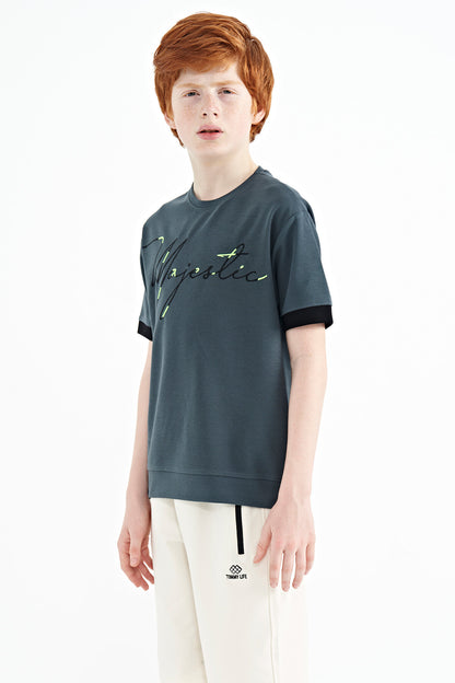 Forest Green Embroidered O Collar Oversize Boys T-Shirt - 11147